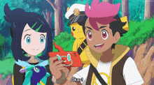 a boy and a girl are standing next to each other with okay written on the bottom