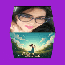 a picture of a woman with glasses and a picture of a woman holding a microphone that says bajo el mismo ceito