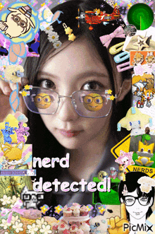 a picture of a girl with glasses and the words nerd detected in the corner