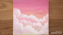 a painting of pink clouds on a canvas made in animatica
