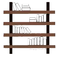 a drawing of a bookshelf with books and a candle that says old bomb on it