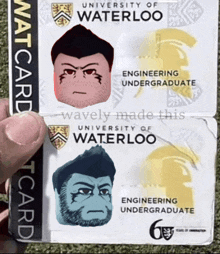 a person is holding a university of waterloo engineering undergraduate id card