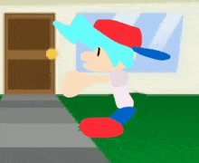 a cartoon character is standing on a sidewalk in front of a house .