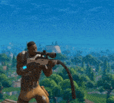 a man in a video game is holding a rifle with a scope on it