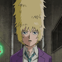 a cartoon of a man with a very tall blonde hair