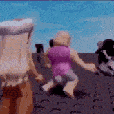 a group of roblox characters are dancing on a table .