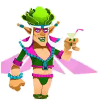 a cartoon character with a green leaf on his head is holding a straw