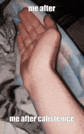 a picture of a person giving a cat a high five with the caption me after me after calistiene