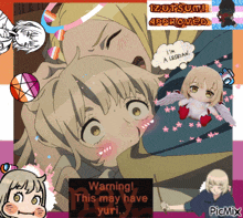 a collage of anime characters with a warning that this may have yuri