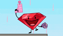 a cartoon drawing of a red diamond with a face