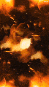 a painting of a fire with the word doy at the bottom