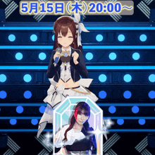 a girl singing into a microphone on a stage with the time 20:00