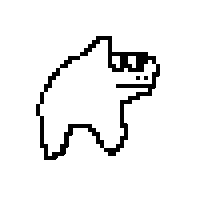 a black and white pixel art drawing of a hand pointing to the right .