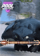 toothless from how to train your dragon is holding a spear in his mouth