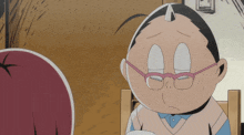 a cartoon character with glasses and a horn on top of his head