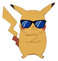 a pikachu wearing sunglasses with his arms crossed on a white background
