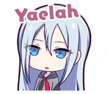 a cartoon girl with long white hair and blue eyes is wearing a red tie and a hoodie .