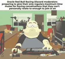 a cartoon of a man sitting at a desk with a keyboard and mouse