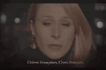 a close up of a woman 's face with the words " chères francaises " in the upper right corner