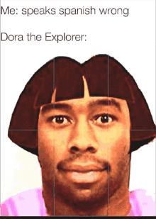 a picture of a man with a dora the explorer wig on