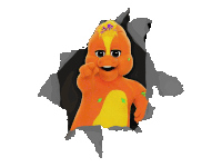 a cartoon character with a flower on his head is pointing