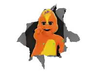 a cartoon character with a flower on his head is pointing