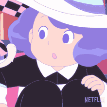 a cartoon of a girl with purple hair and a netflix logo on the bottom right