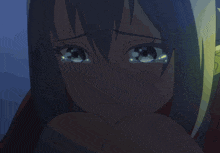 a girl with tears coming out of her eyes is surrounded by yellow lights