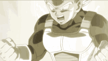 a black and white drawing of a cartoon character with a fist in the air
