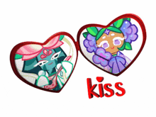 a couple of hearts with the word kiss on the bottom right