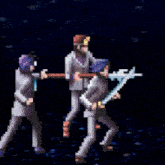 a pixelated image of a man holding a sword