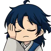 a cartoon drawing of a person with their eyes closed and their hand on their forehead
