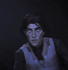 a cartoon character with a serious look on his face is wearing a vest