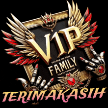 a logo for vip family with wings and hands