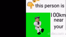a roblox character is sitting on a green screen .