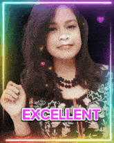a picture of a girl with the word excellent written above her