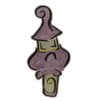 a drawing of a mushroom with a purple hat and a yellow swirl