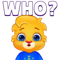 a cartoon lion wearing a blue shirt with a yellow crown on it