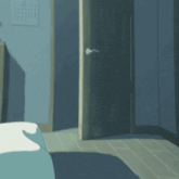 a cartoon drawing of a dog jumping into a bed