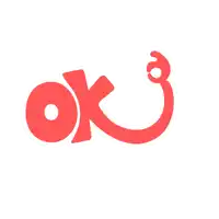 a red ok logo with a swirl in the middle