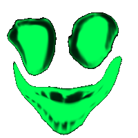 a drawing of a green face with a smiley face