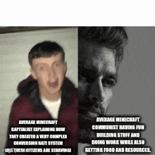 a man with a beard is standing next to a picture of another man with a beard .