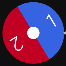 a red and blue circle with the numbers 2 and 7