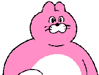 a cartoon drawing of a pink and white cat making a funny face