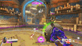 a screenshot of a video game with a purple glove on the left hand