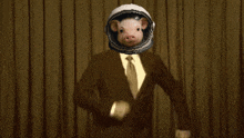 a picture of a pig in a space suit with the words let 's go behind him