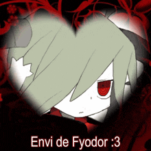 a drawing of a girl with red eyes and the words envi de fyodor 3 below her