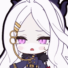 a cartoon drawing of a girl with white hair and a blue uniform