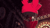 a cartoon character with red hair and big teeth is smiling