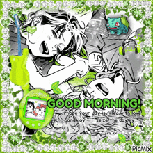 a black and white drawing of a couple with the words good morning